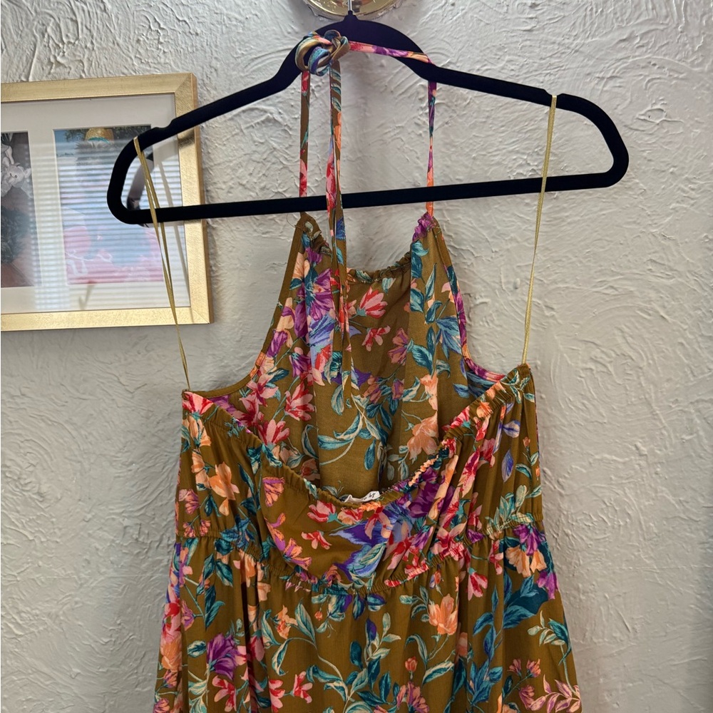 Lightweight & Airy Floral Halter Maxi/Midi Dress (Green/pink/purple/coral/blue) - Picture 5 of 13
